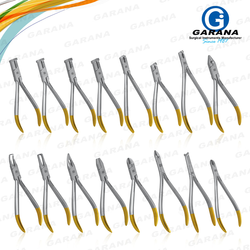 Garana Professional Dental Pliers Orthodontic Braces Wire Bending Loop Forming Cutting set of 16pcs TC