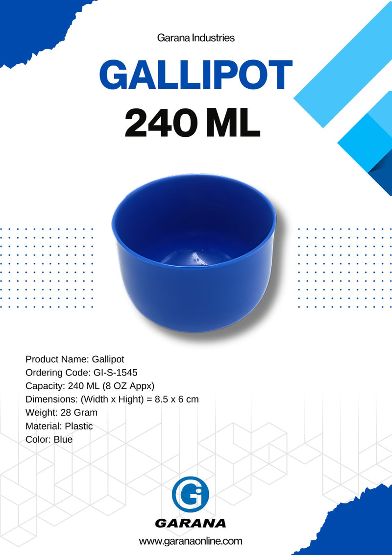 Gallipot 240 ML (8 OZ Appx) Plastic, Blue Color