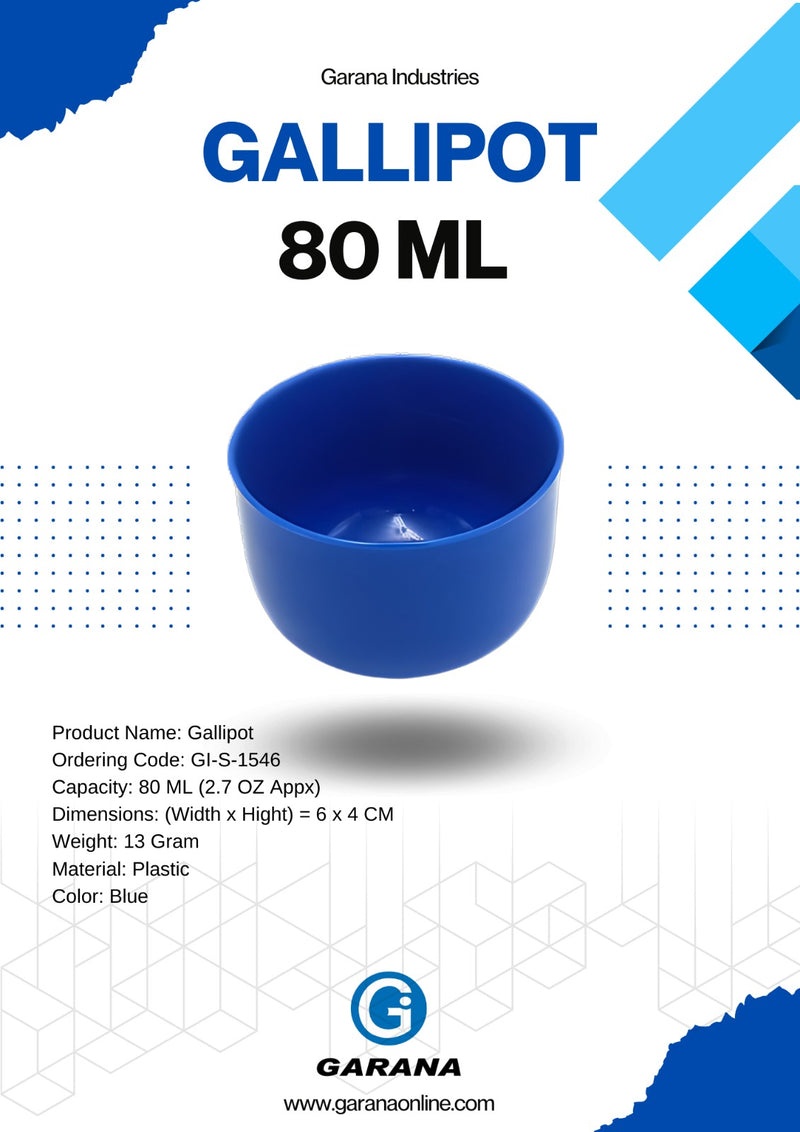 Gallipot 80 ML (2.7 OZ Appx) Plastic, Blue Color