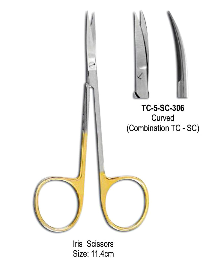TC & Super Cut Iris Scissor Curved 11.4cm with Gold Plated Rings