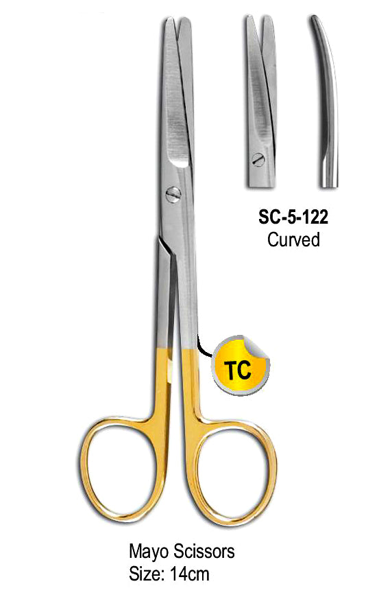 TC Mayo Scissor Curved 14cm with Gold Plated Rings