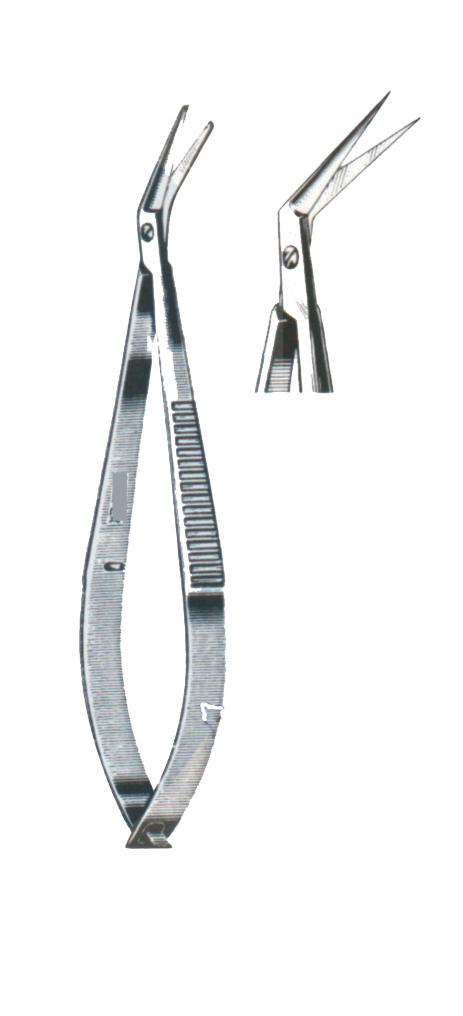 Castroviejo Corneal Scissors, 3 3/4" (9.5 cm) Angled Blades 11 mm, Blunt Points - Garana Industries