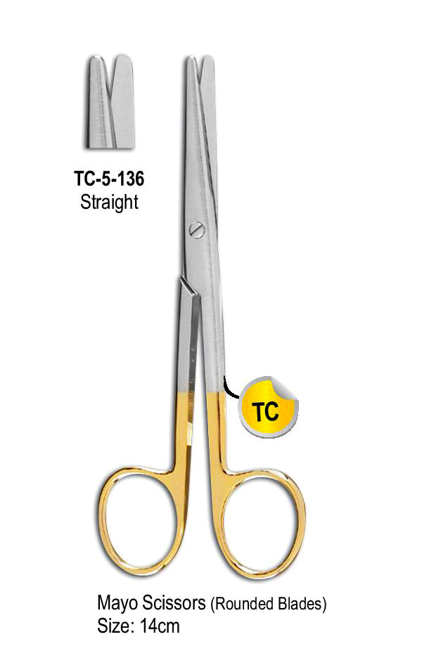 TC Mayo Scissor Straight Round Blade 14cm with Gold Plated Rings