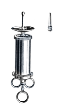 Pomeroy Ear Syringe, All Metal, W/Two Tips & Shield, Chrome 7 1/2" (18 cm), 4 Ounce Capacity - Garana Industries