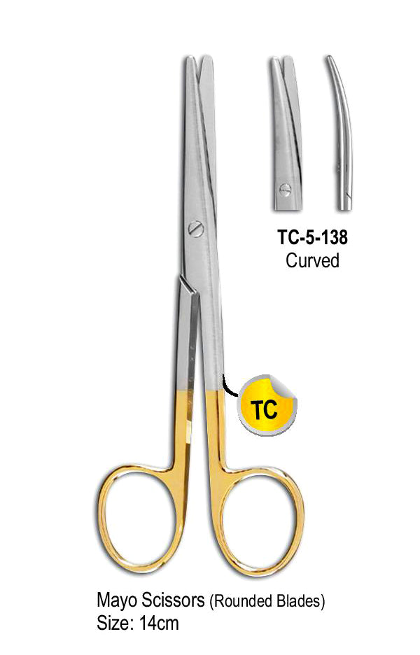 TC Mayo Scissor Curved Round Blade 14cm with Gold Plated Rings