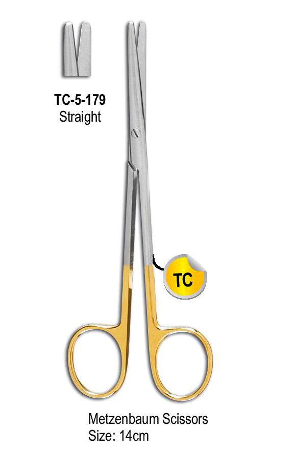 TC Metzenbaum Scissor Straight 14cm with Gold Plated Rings