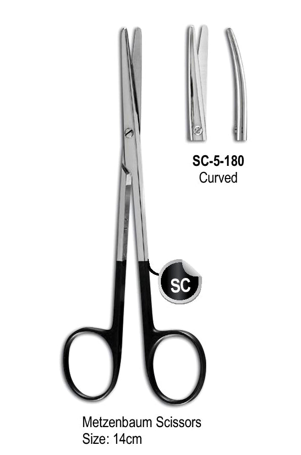 Metzenbaum Super Cut Scissor Curved 14cm with Black Color Rings