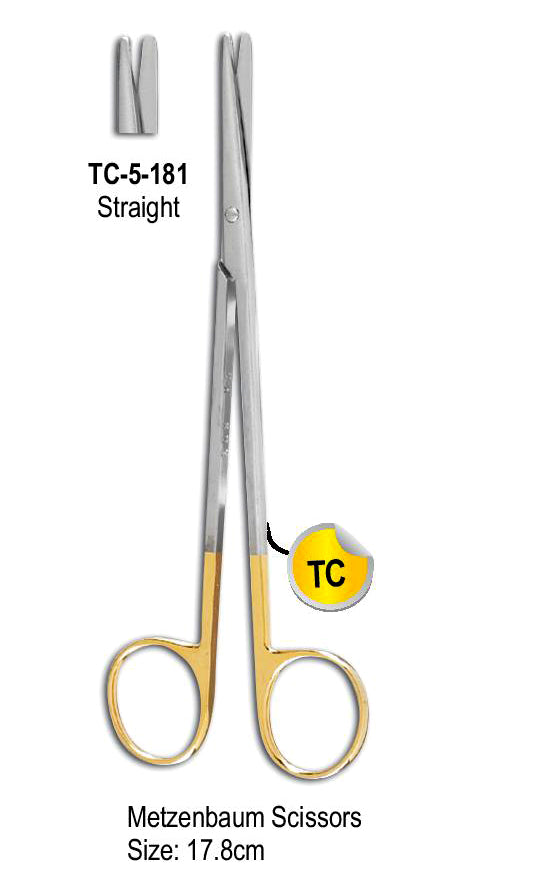 TC Metzenbaum Scissor Straight 17.8cm with Gold Plated Rings