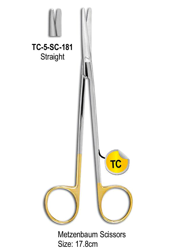 TC & Super Cut Metzenbaum Scissor Straight 17.8cm with Gold Plated Rings