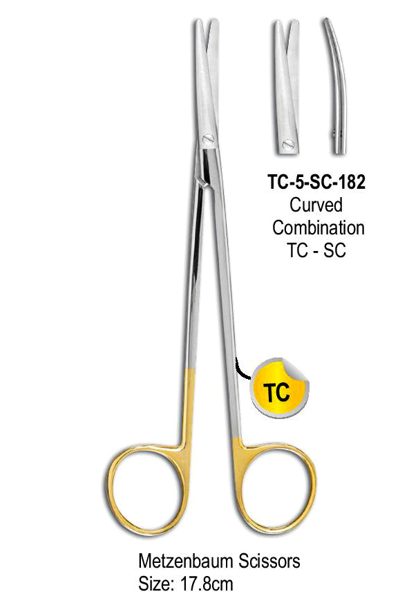 TC Metzenbaum Scissor Curved 17.8cm with Gold Plated Rings