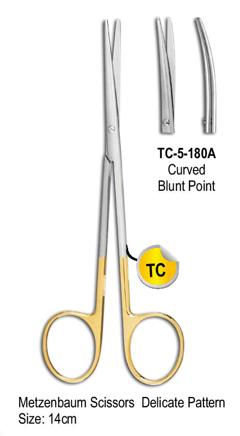 TC Metzenbaum Scissor Curved Delicate Pattern 14cm with Gold Plated Rings