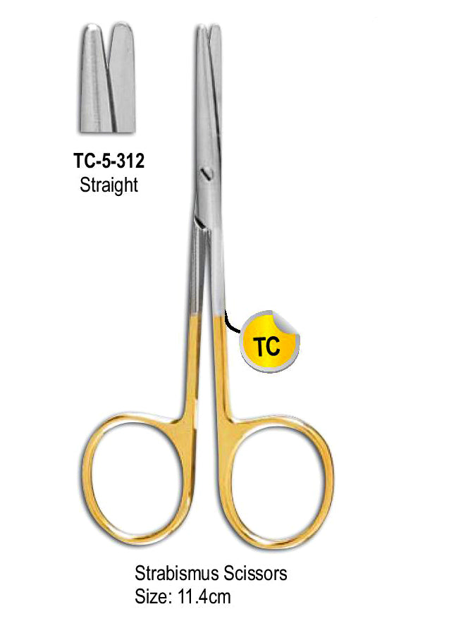 TC Strabismus Scissor Straight 11.4cm with Gold Plated Rings