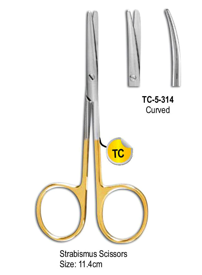 TC Strabismus Scissor Curved 11.4cm with Gold Plated Rings