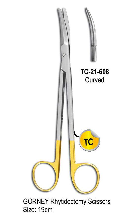 TC Gorney Rhytidectomy Scissor Curved 19cm with Gold Plated Rings