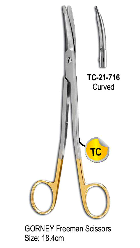TC Gorney Freeman Scissor Curved 18.4cm with Gold Plated Rings