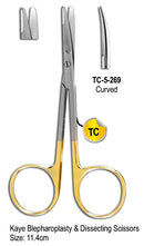TC Kaye Blepharoplasty & Dissecting Scissor Curved 11.4cm with Gold Plated Rings