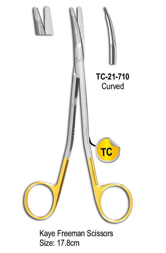 TC Kaye Freeman Scissor Curved 17.8cm with Gold Plated Rings