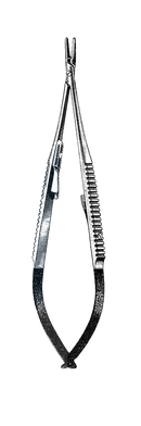 Castroviejo Needle Holder, Straight, W/Catch, Serrated Carbide Jaw 5 1/2" (14 cm) - Garana Industries