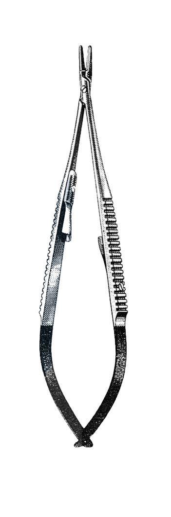 Castroviejo Needle Holder, Straight, W/Catch, Serrated Carbide Jaw 5 1/2" (14 cm) - Garana Industries