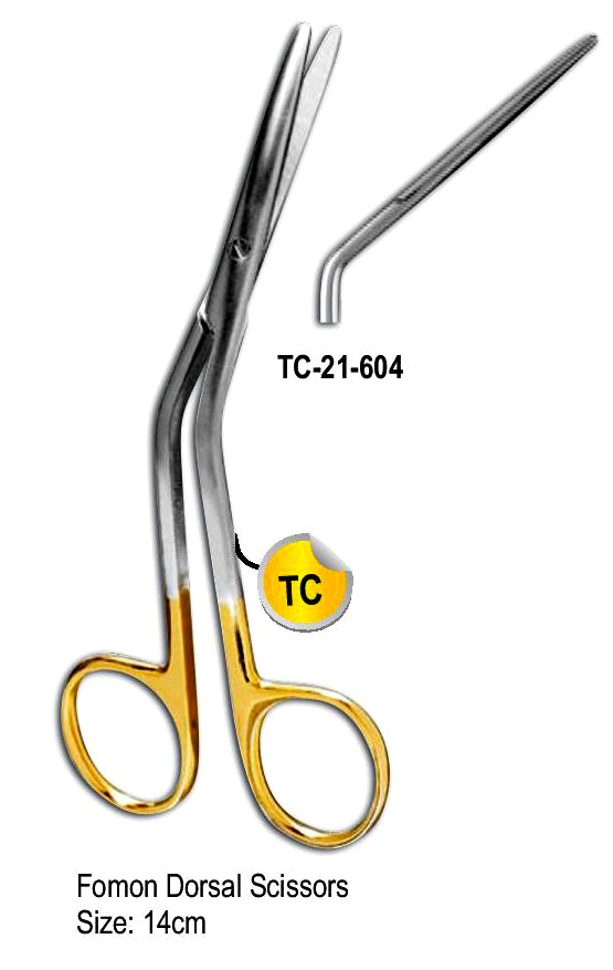 TC Fomon Dorsal Scissor Curved 14cm with Gold Plated Rings