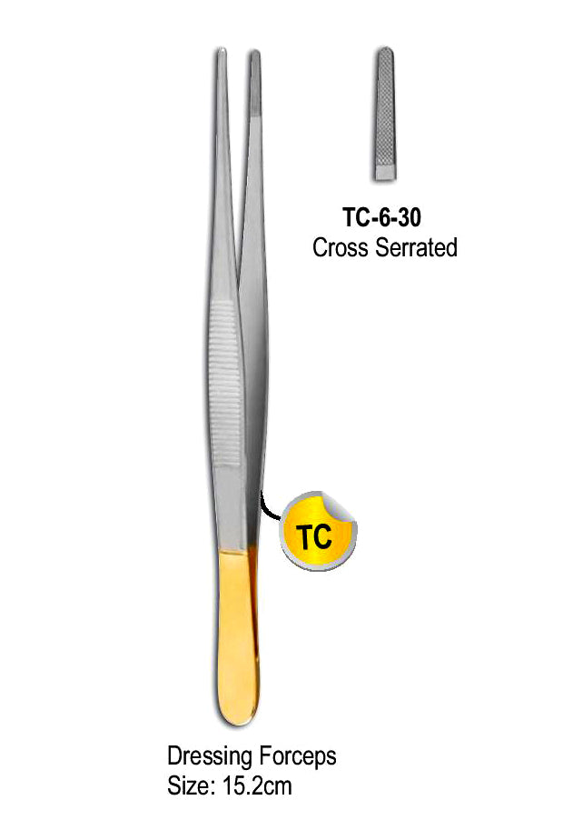 Dressing Forceps Cross Serrated 15.2cm with Gold Plated