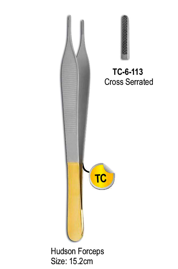 Hudson Forceps Cross Serrated 15.2cm with Gold Plated