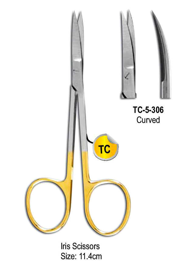 TC Iris Scissor Curved 11.4cm with Gold Plated Rings