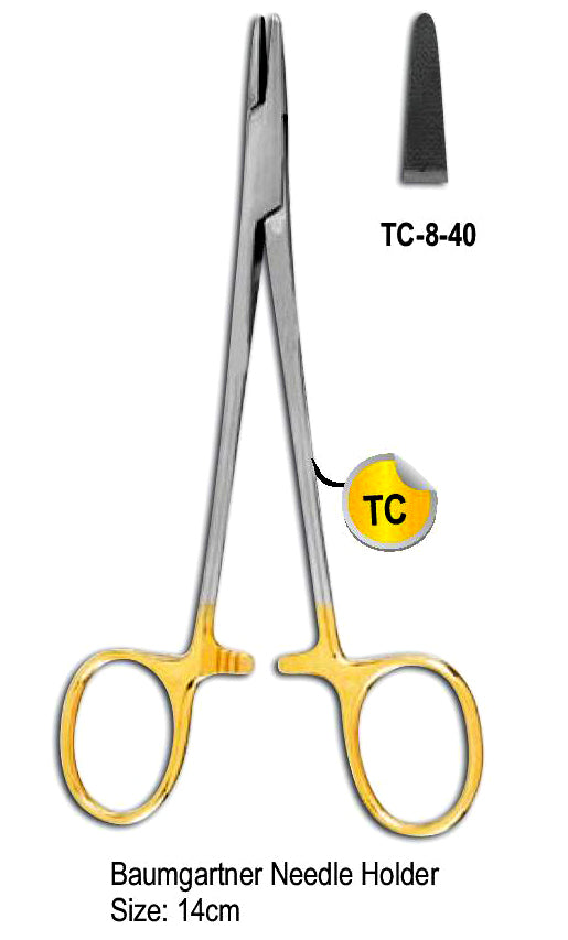 TC Baumgartner Needle Holder 14cm with Gold Plated Rings