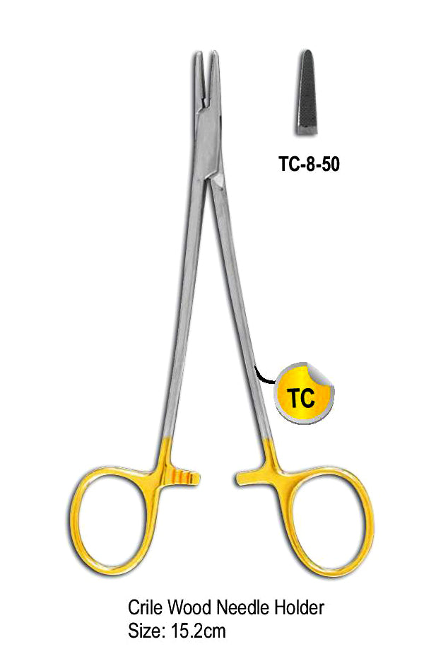 TC Crile Wood Needle Holder 15.2cm with Gold Plated Rings