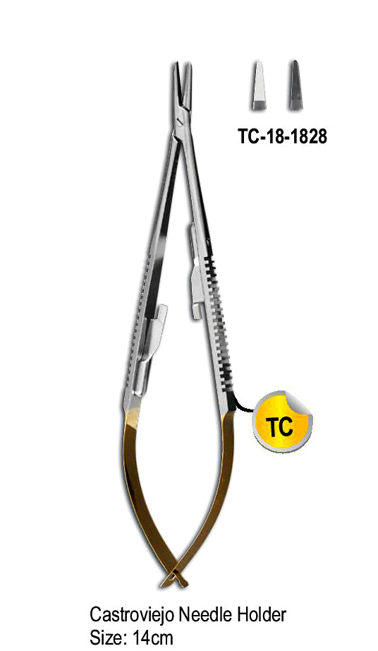 TC Castroviejo Needle Holder 14cm with Gold Plated