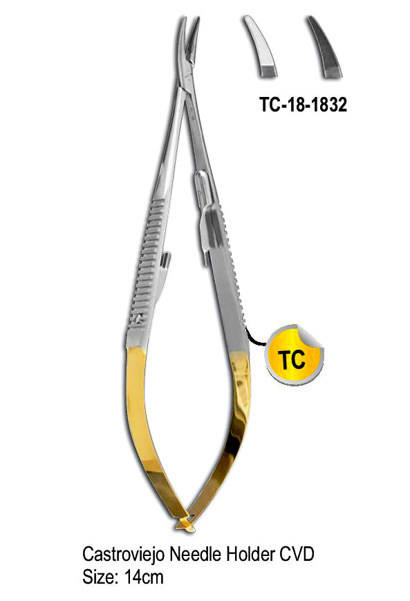 TC Castroviejo Needle Holder Curved 14cm with Gold Plated