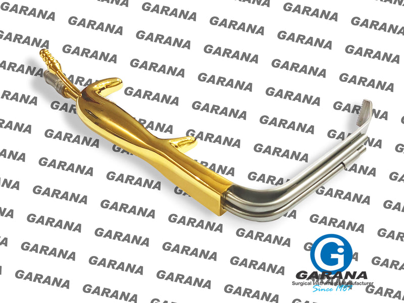 Ferreira Breast Retractor With Fiber Optic & Suction Tube Gold Plated With Teeth Blade 4.5" x 1" Width from Teeth 0.80" - Garana Industries