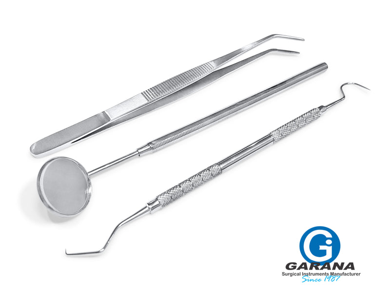 Dental Basic Instruments Set of 3 Pcs (Mirror, Explorer & Tweezer) - Garana Industries