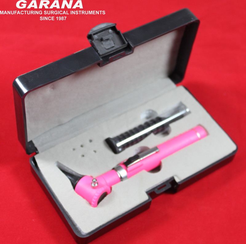 Otoscope Fiber Optic Pink Packed in Plastic Box With 10 Cannula